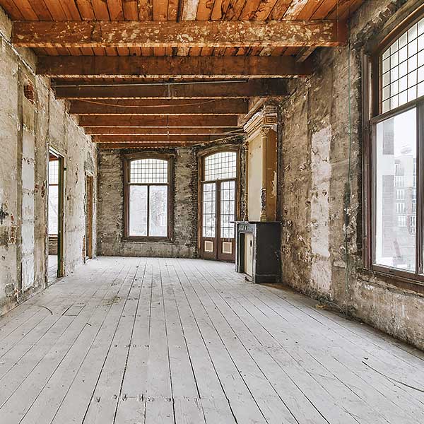 Commercial building interior ready for demolition