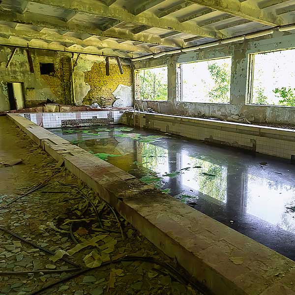 Interior pool ready for demolition