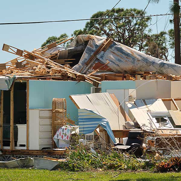 Home damaged from hurricane ready for demolition