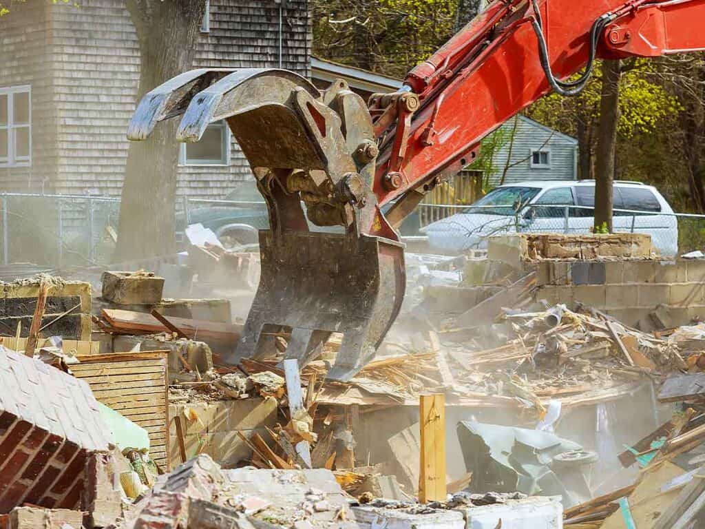 Residential demolition in progress