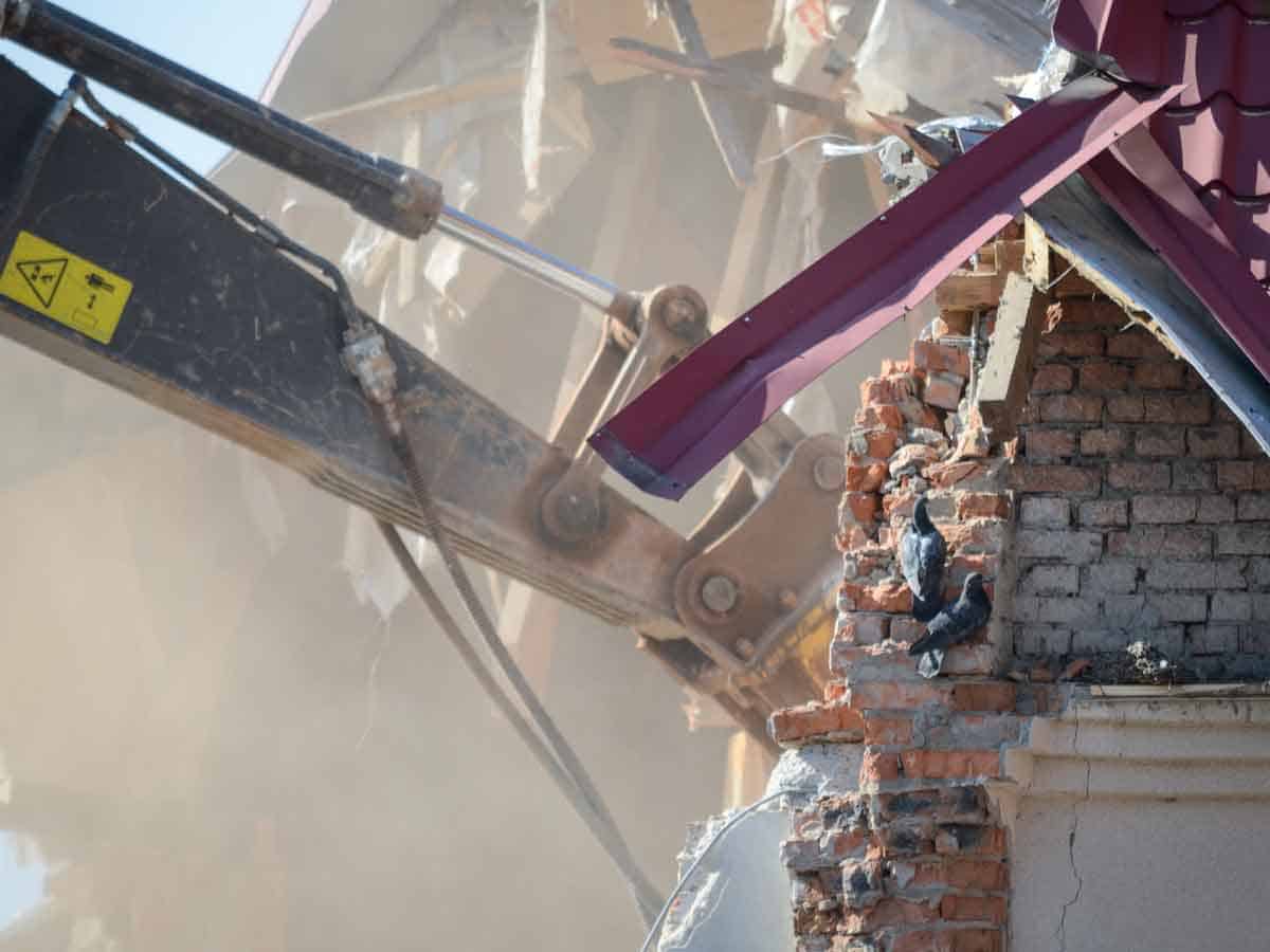 Commercial building demolition in progress